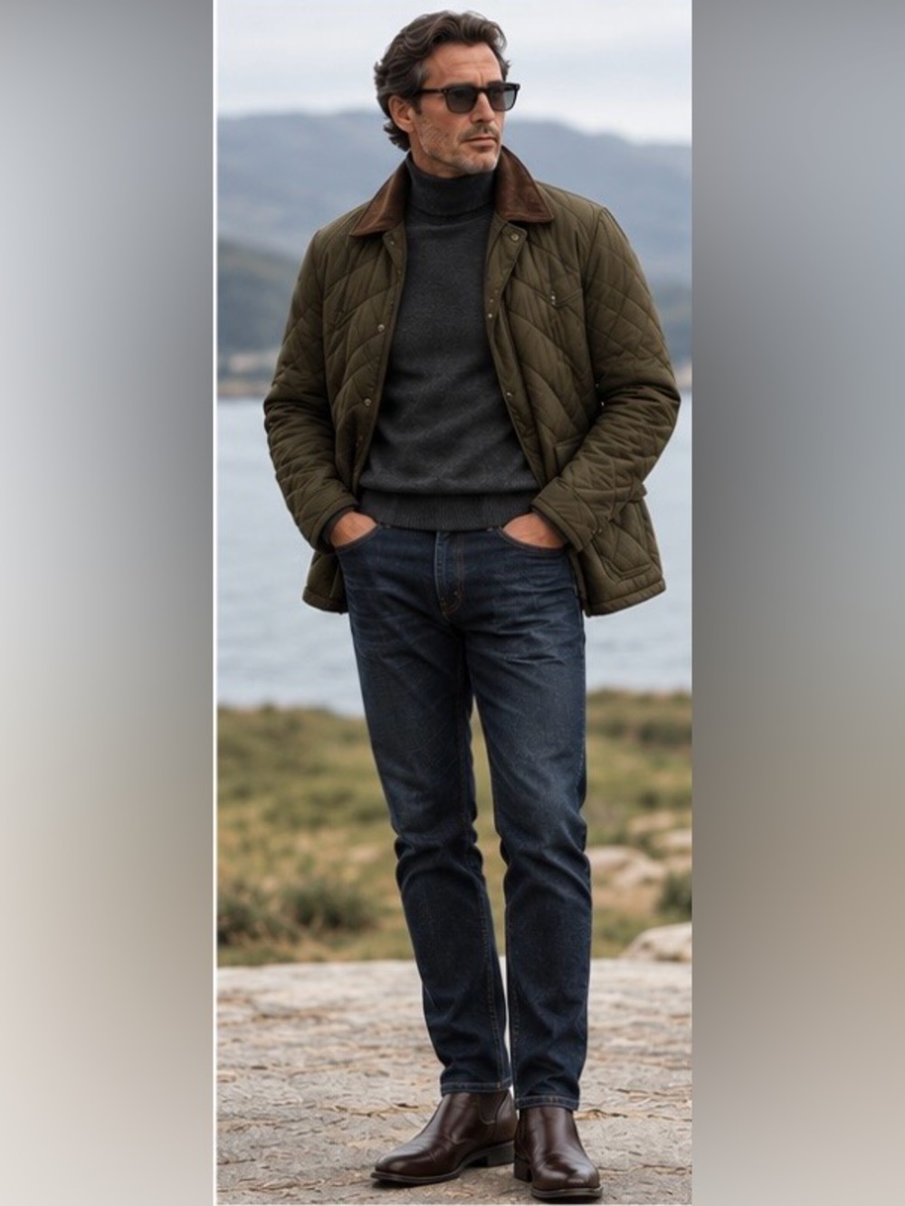 Men's Dark Fine Merino Wool Turtleneck in Charcoal